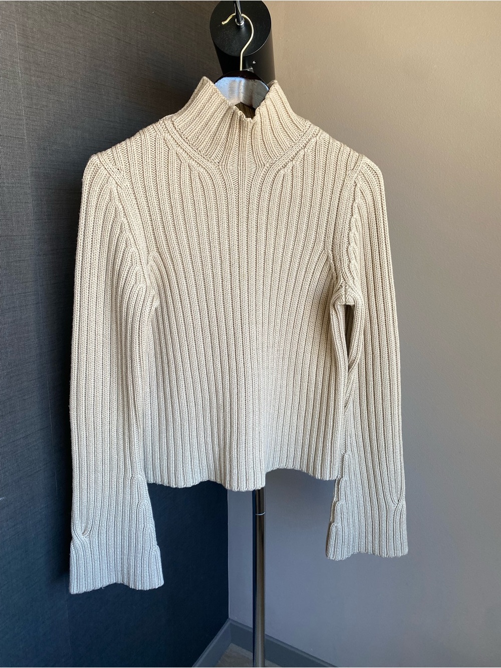 Theory Cream Ribbed Mockneck Sweater